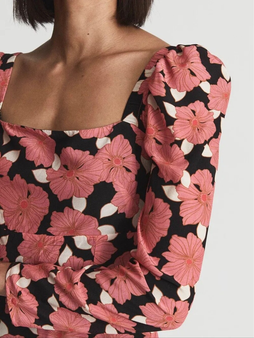 Reiss Andi Floral Mini Dress Square Neck Puff Sleeves Pocket Size 0 Lined